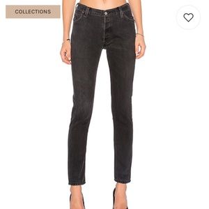 Re/done slim straight distressed black jeans